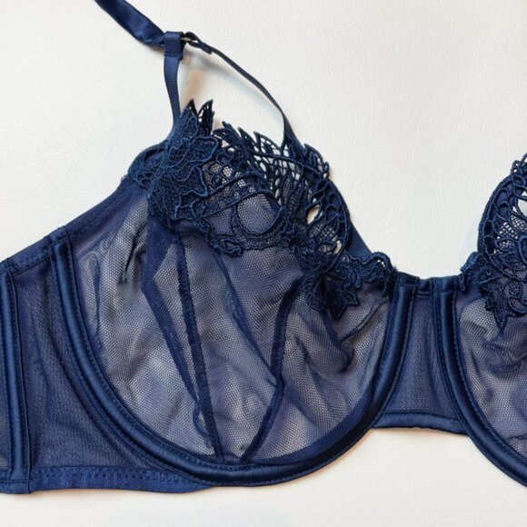 NWOT Victoria's Secret Bra 32DD Unlined Balconet Blue Mesh Lace B1460 - Picture 3 of 9